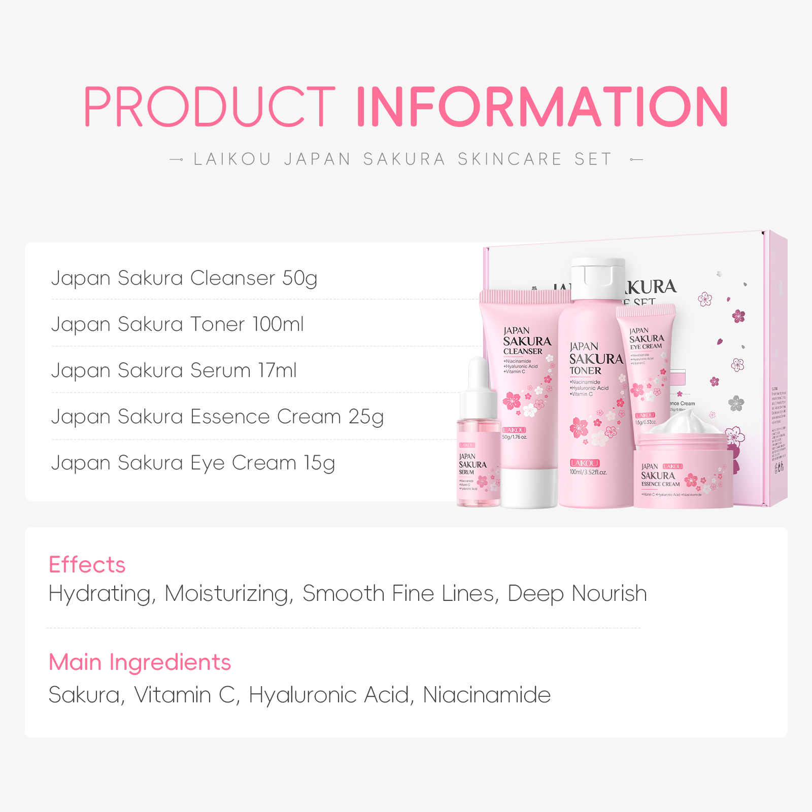 LAIKOU Sakura 5-delige huidver - Essence Serum Toner recensie en prijs